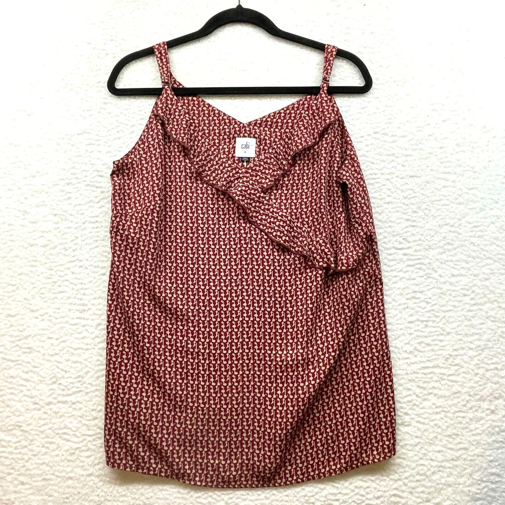 CAbi Shirt Womens Medium Red Fresco Cami 4186 Outline Print Ruffle Fall 2021